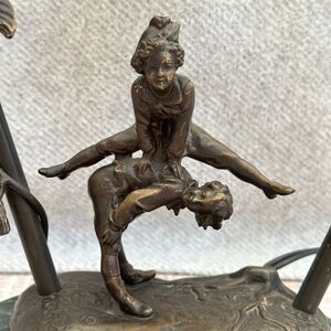 Vintage Andrea by Sadek Bronze Lamp Children Playing Leapfrog Green Marble 15.25